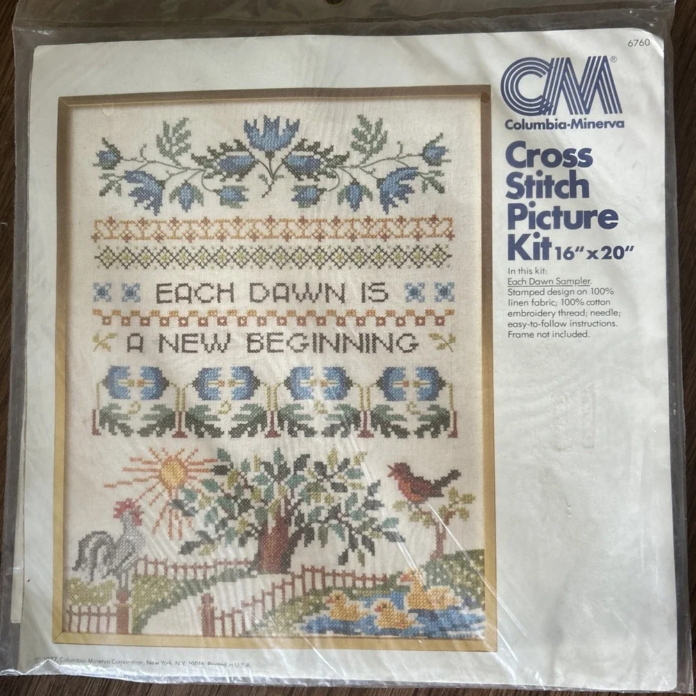 Vintage Stamped Cross Stitch Kit Sampler Early Morning Dawn NEW SEALED 6760 USA